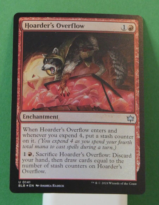 Shop Hoarder's Overflow Foil BLB 141 from Bloomburrow. Build stash counters and refill your hand with this MTG draw engine. DM Vault Co.