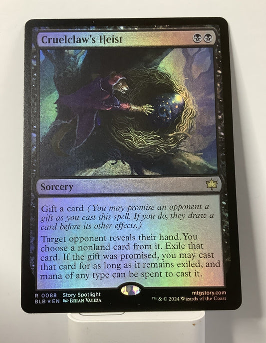 Cruelclaw's Heist Foil BLB 088 MTG rare sorcery with hand disruption, exile effects, card theft, and Gift mechanic gameplay.