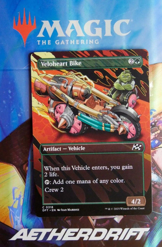 Veloheart Bike extended art regular finish MTG Aetherdrift DFT 318 Vehicle artifact card from DM Vault Co