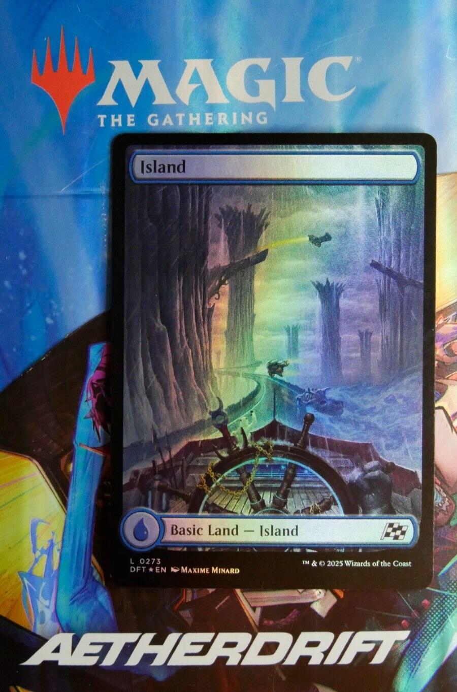Magic the Gathering Island extended art foil basic land from Aetherdrift