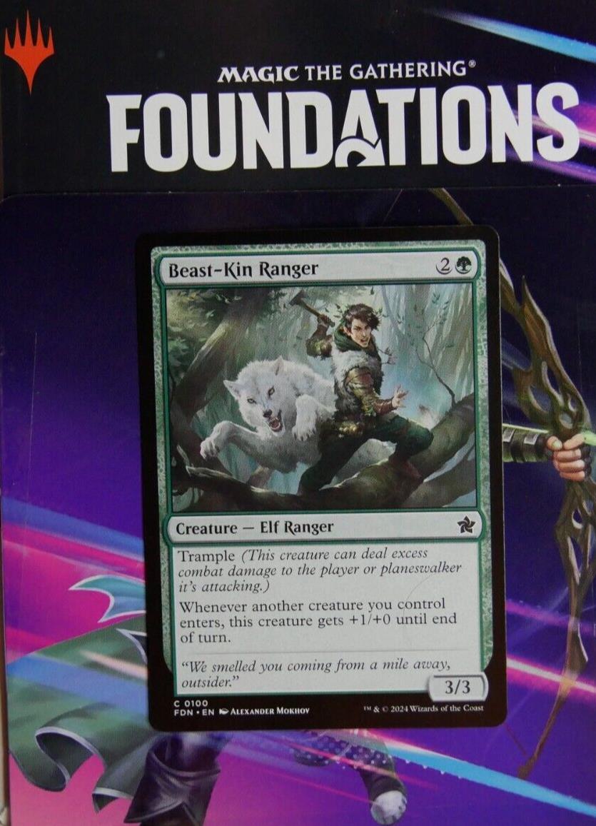 Beast-Kin Ranger FDN 100 from Foundations. MTG trample creature card available from DM Vault Co.