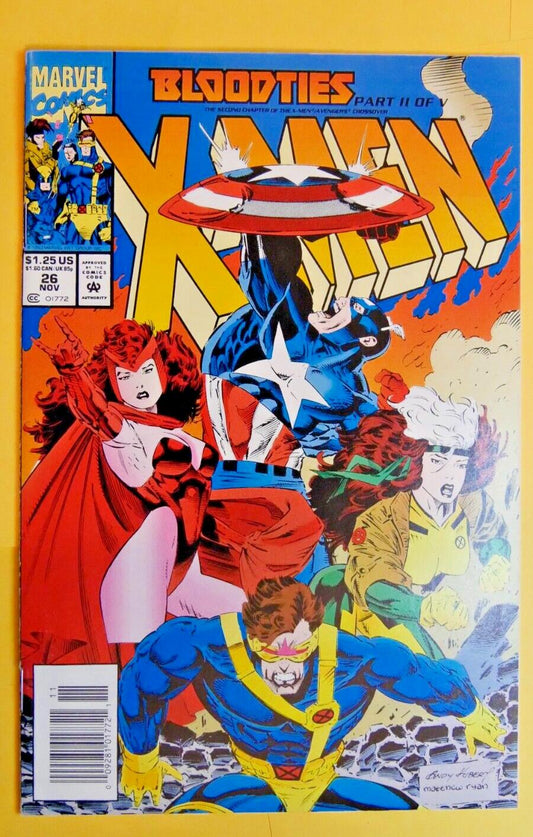 X-Men Vol 2 #26 1993 Bloodties Part 2 Marvel comic cover featuring Captain America and Cyclops
