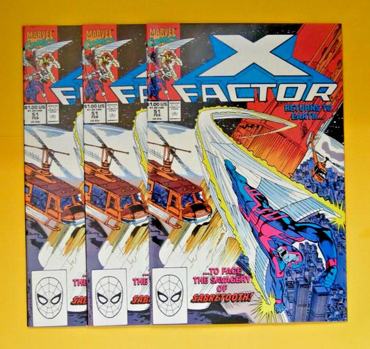 X-Factor 51 three copy lot Marvel 1990 comic Sabretooth X-Factor returns to Earth cover