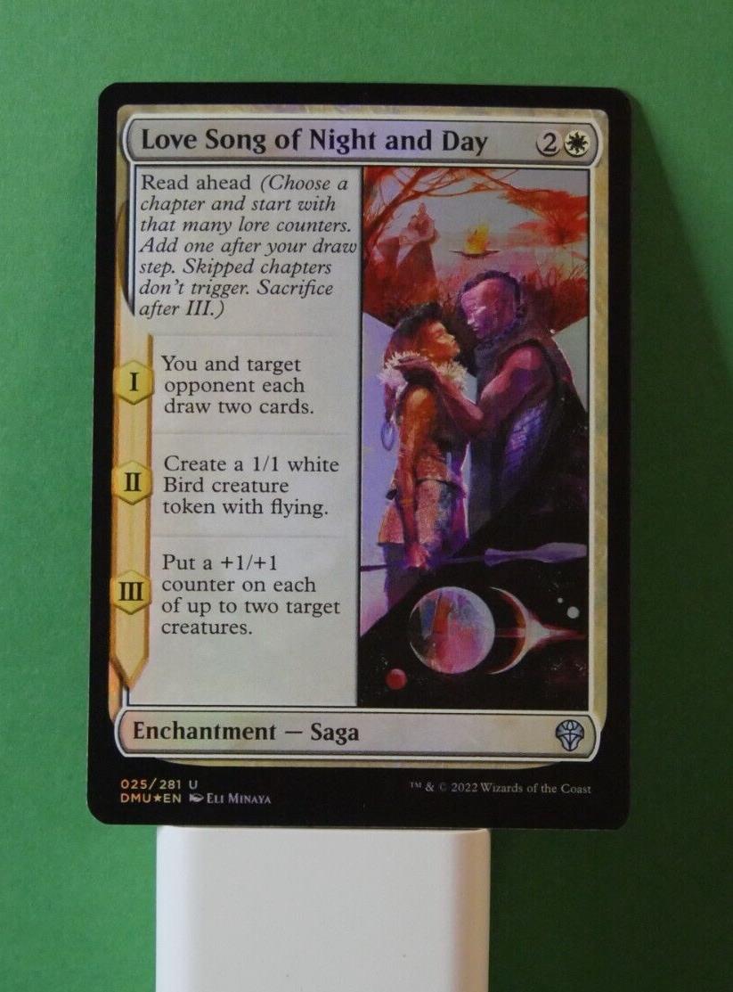 Foil Love Song of Night and Day MTG card (DMU 025) white Saga close-up
