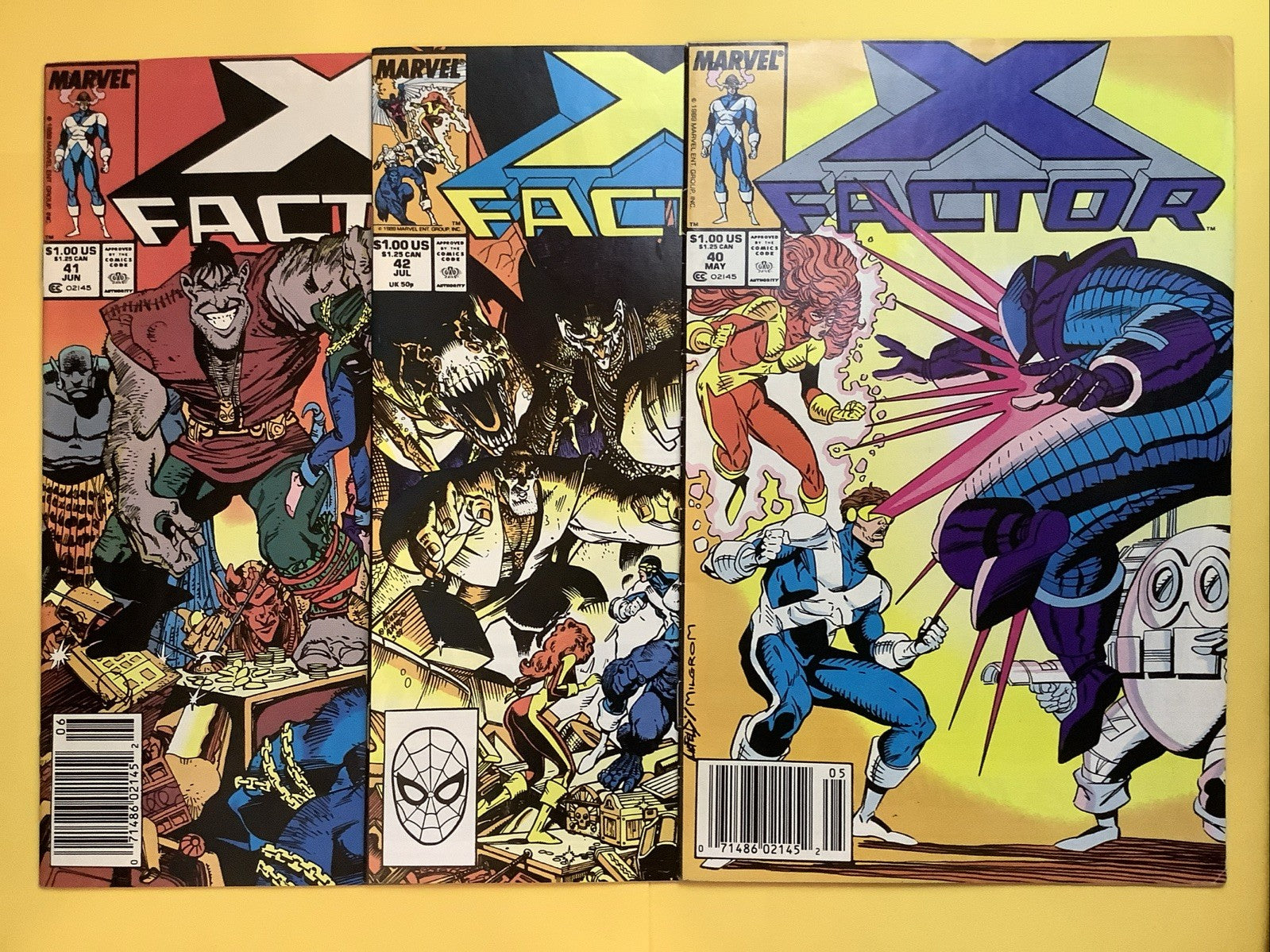 X-Factor #40 #41 #42 (1989) Marvel comic book covers featuring team lineup