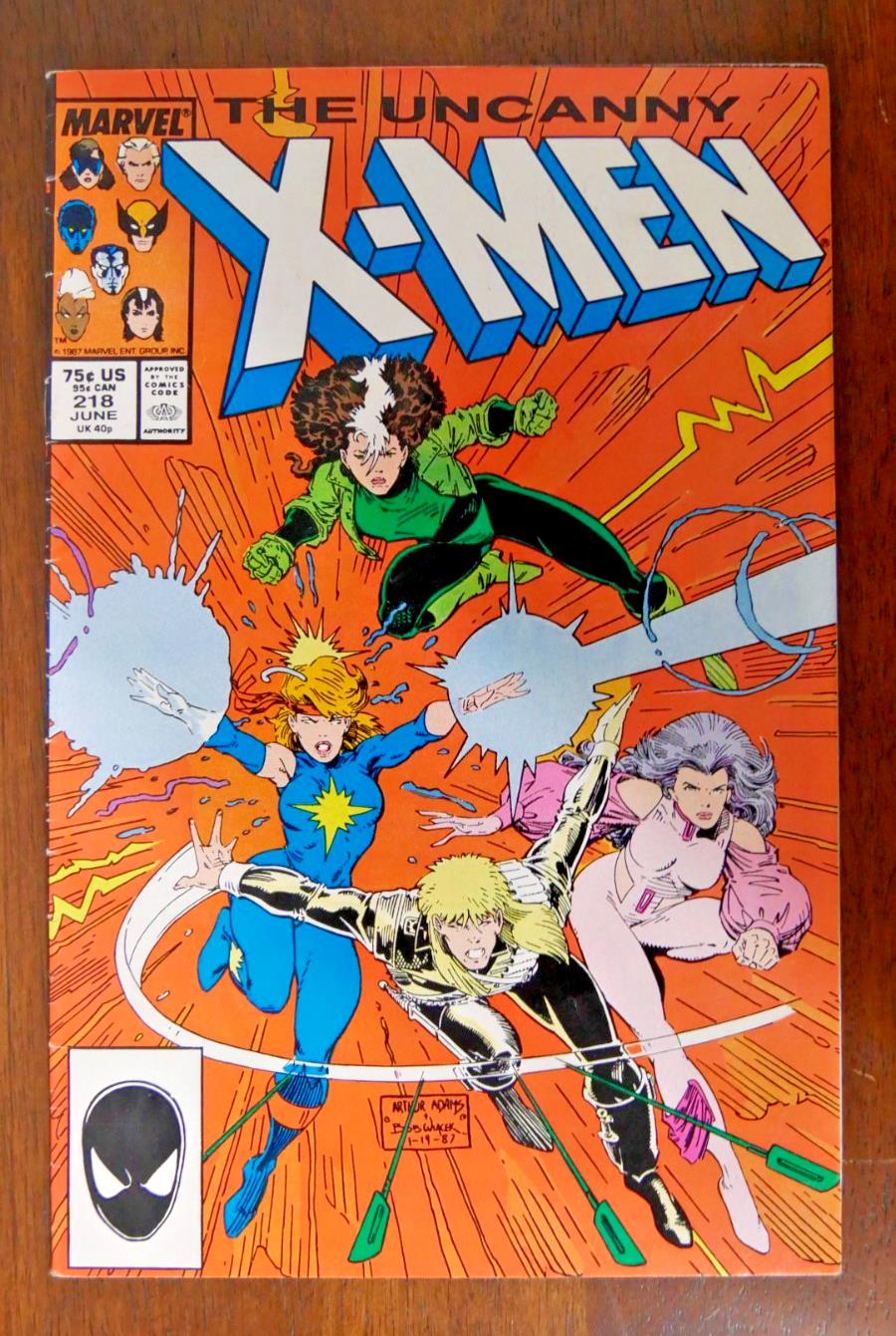 Uncanny X-Men #218 Direct Edition comic cover featuring Rogue and team