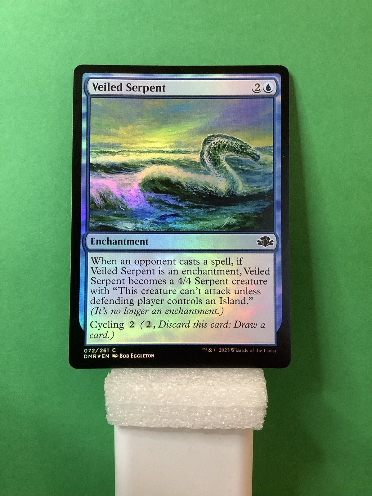 Dominaria Remastered Veiled Serpent #72 foil enchantment with cycling and a classic spell-triggered creature transformation effect.