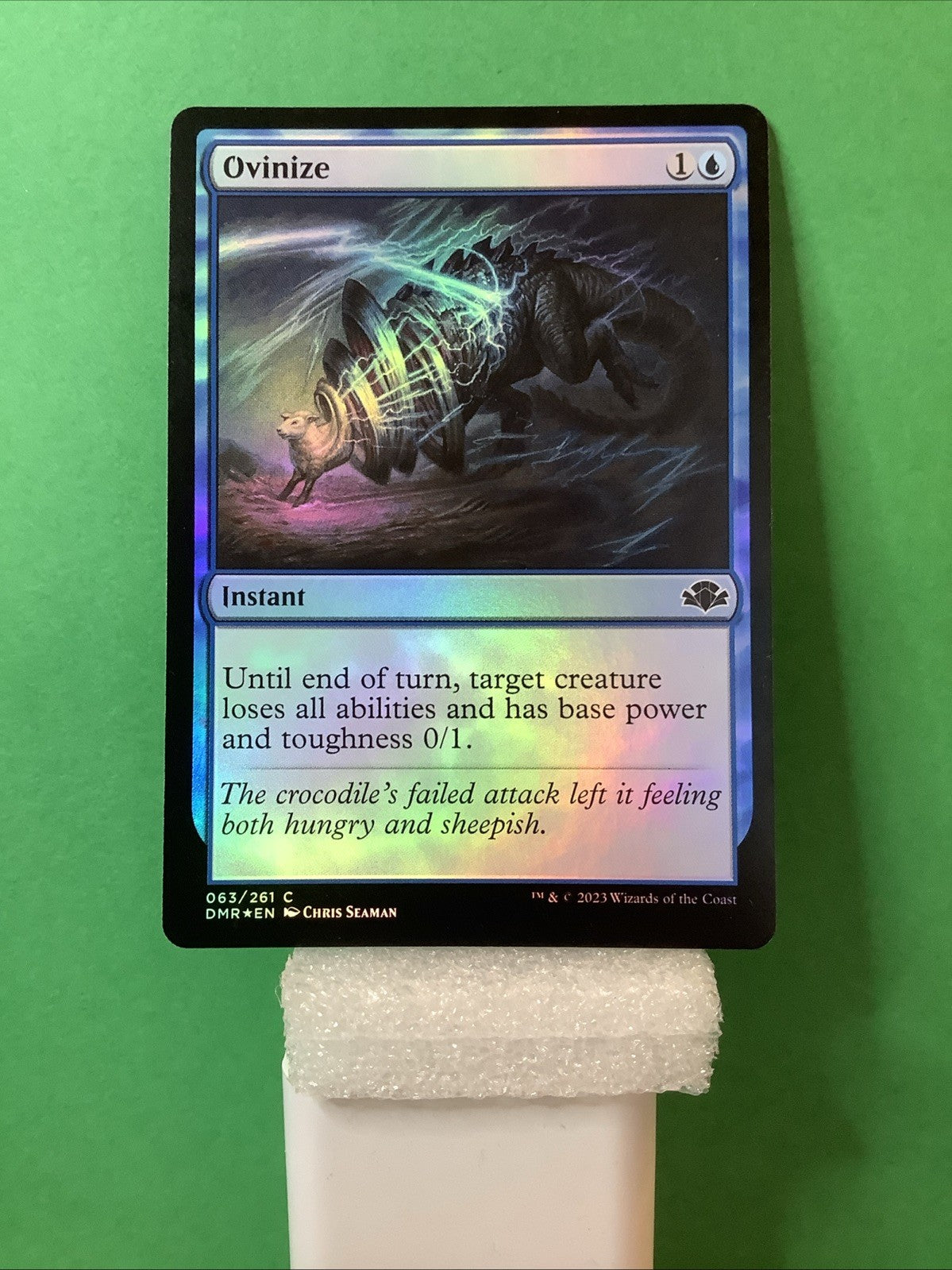 Dominaria Remastered Ovinize #63 foil instant that neutralizes threats and turns powerful creatures into harmless sheep.