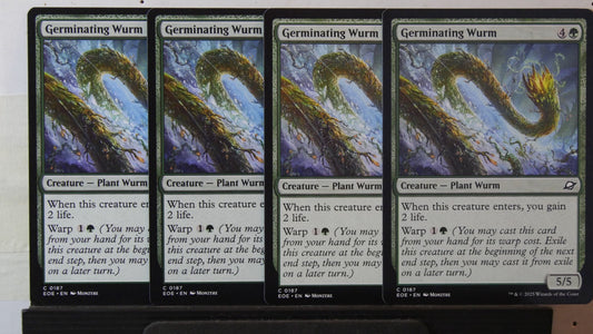 Magic: The Gathering card Germinating Wurm from Edge of Eternities, EOE 0187.
