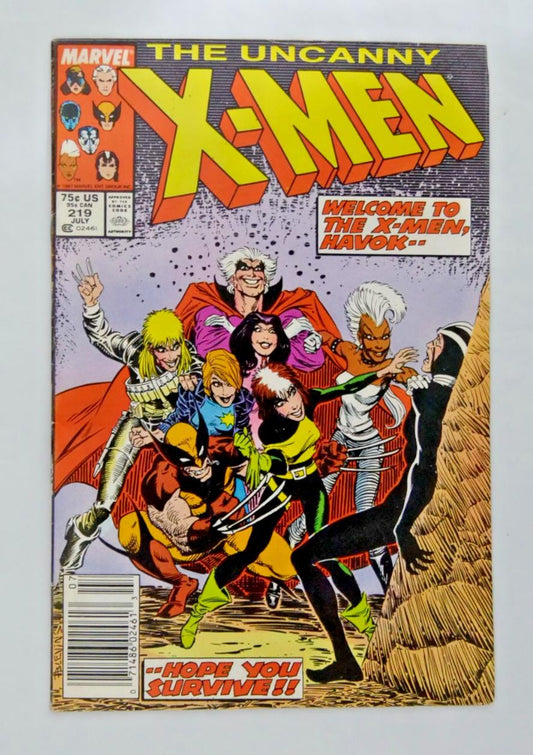 Uncanny X-Men #219 Newsstand comic cover featuring Havok and the team