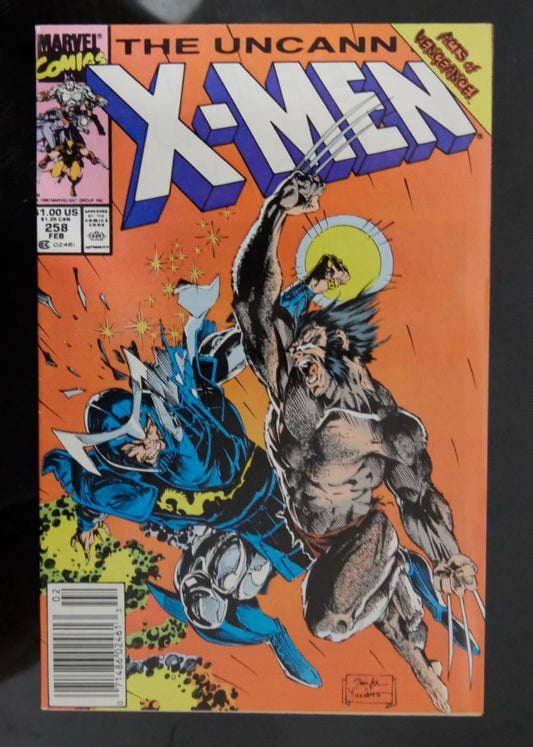 Uncanny X-Men #258 comic book cover from Marvel Comics featuring Wolverine in action.