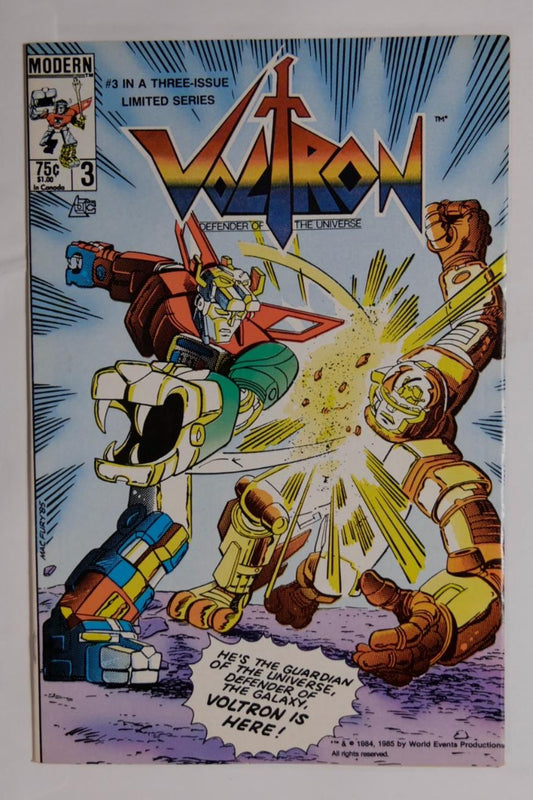 Voltron #3 comic book cover (Modern Comics 1985)