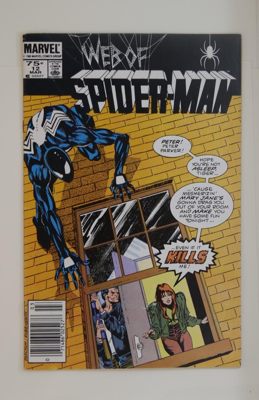 Web of Spider-Man #12 (1986) — Marvel Newsstand Edition, Mary Jane & Black-Suit Spider-Man