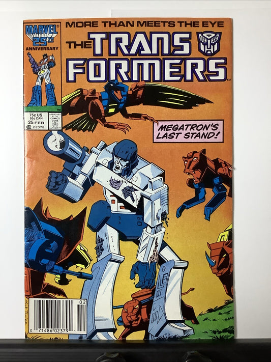 Transformers #25 (1987) Newsstand Edition comic cover featuring Shockwave standing over fallen Autobots
