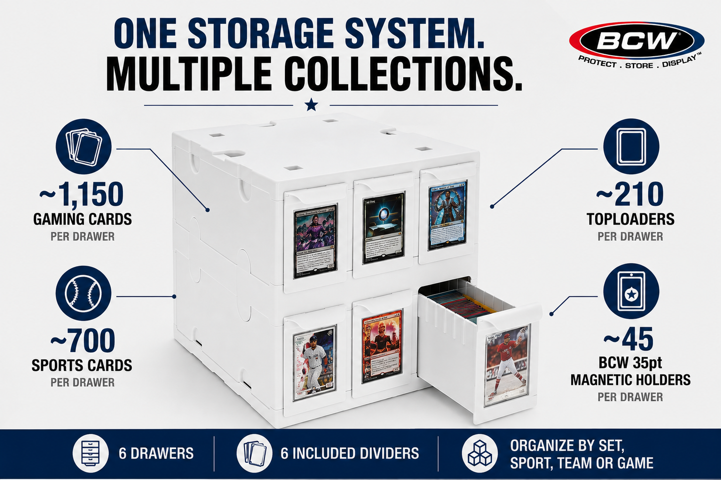 BCW 6 Drawer Card Catalog Trading Card Storage Box TCG Sports Toploaders
