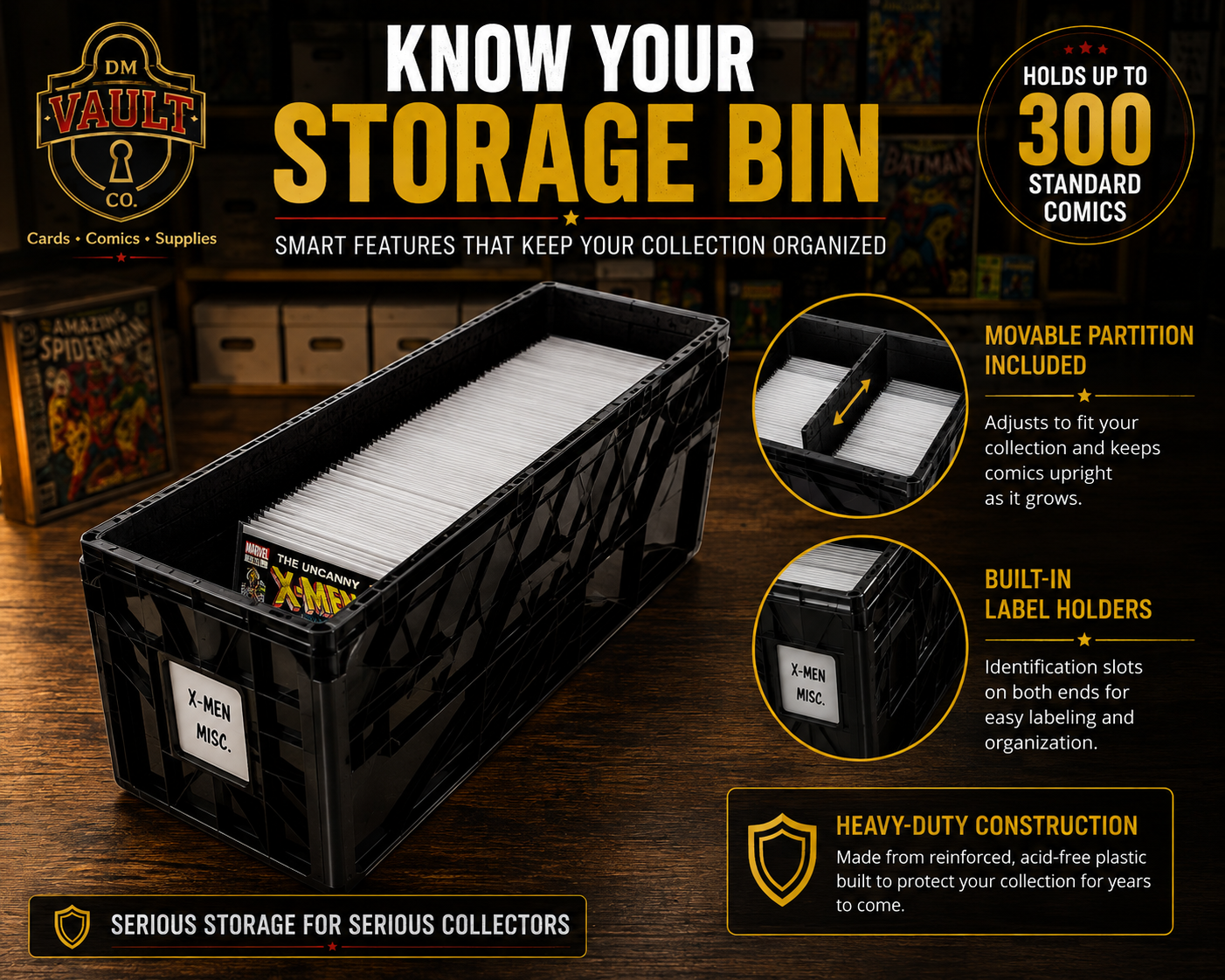 BCW Long Comic Book Storage Bin + 150 Premade Bags & Boards Bundle