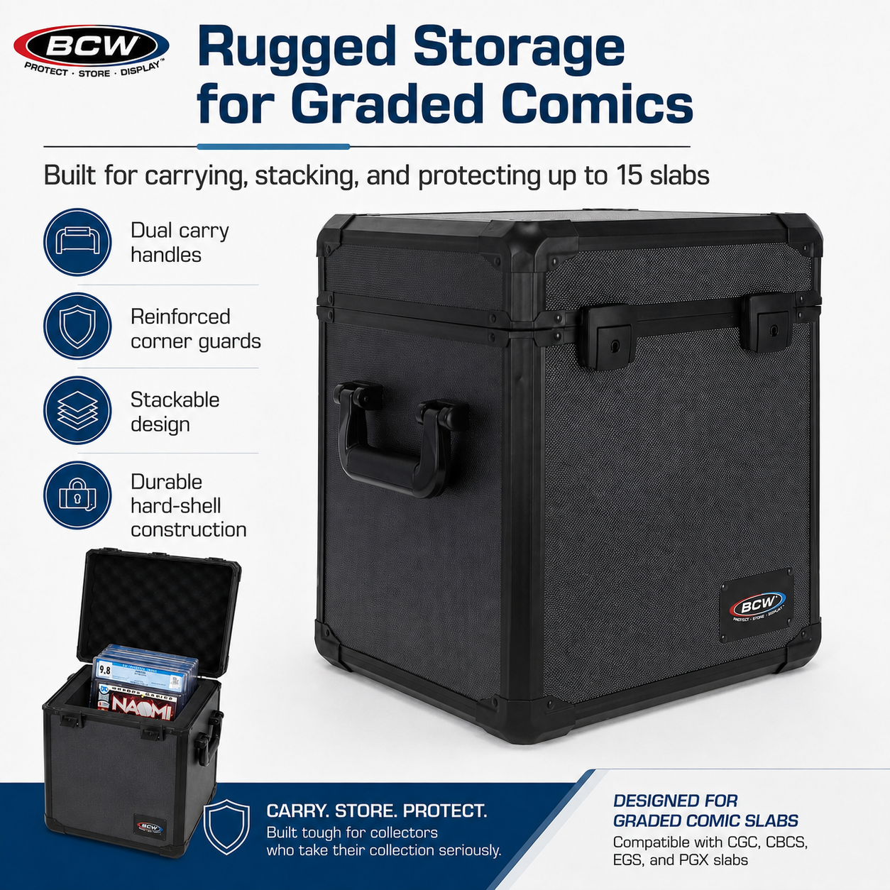 BCW 15 Slab Graded Comic Storage Carry Case Latching Foam Lined