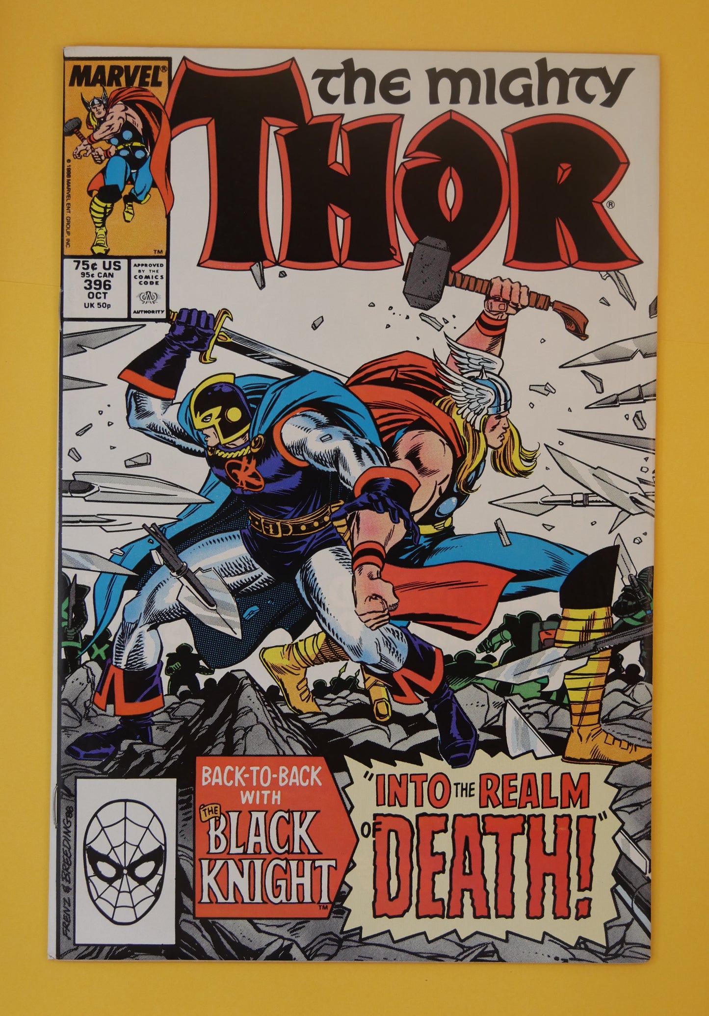 The Mighty Thor #396 (1988) Direct Edition – Thor and Black Knight battle cover
