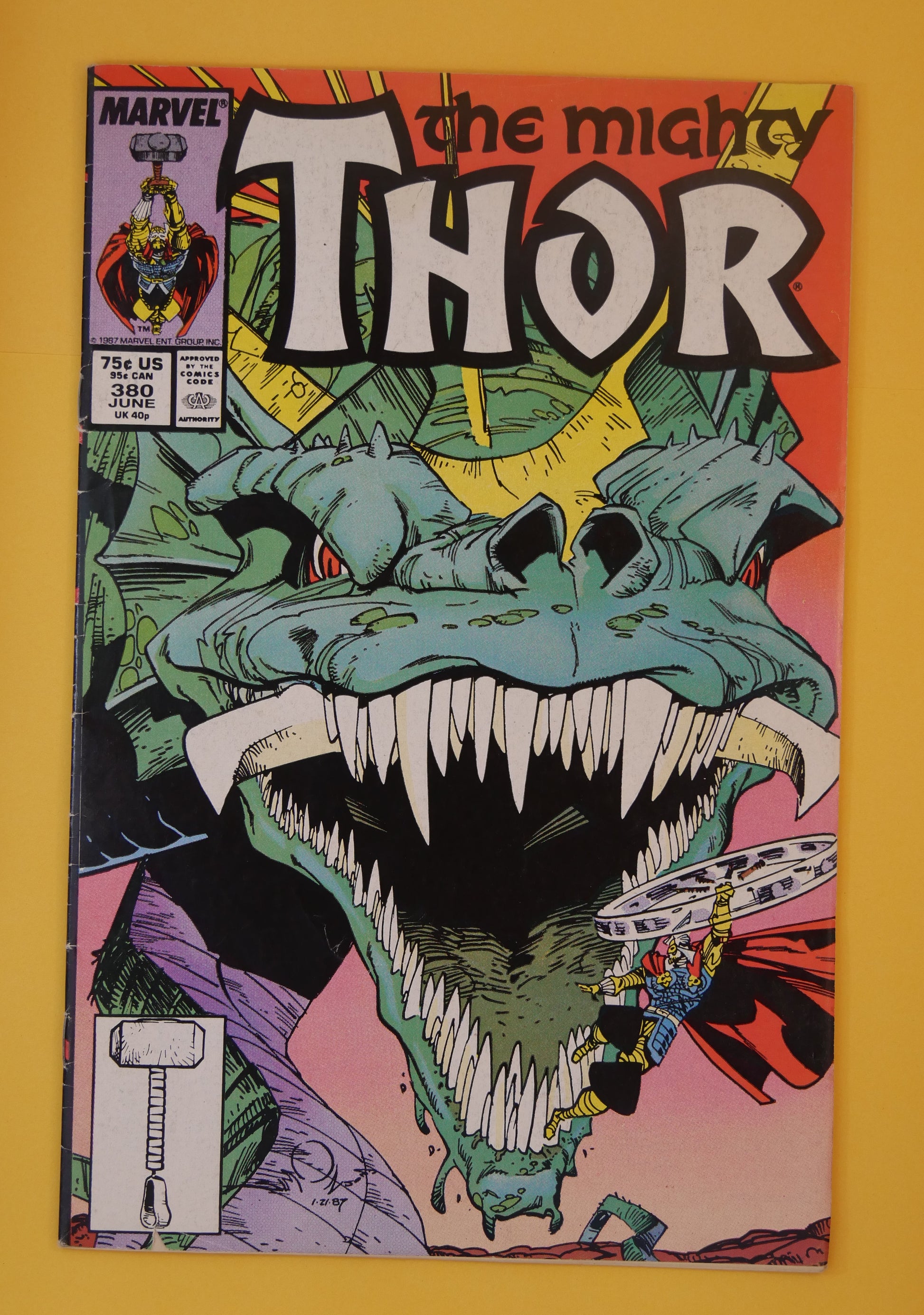 The Mighty Thor #380 (1987) Direct Edition – Thor vs. Midgard Serpent splash-cover
