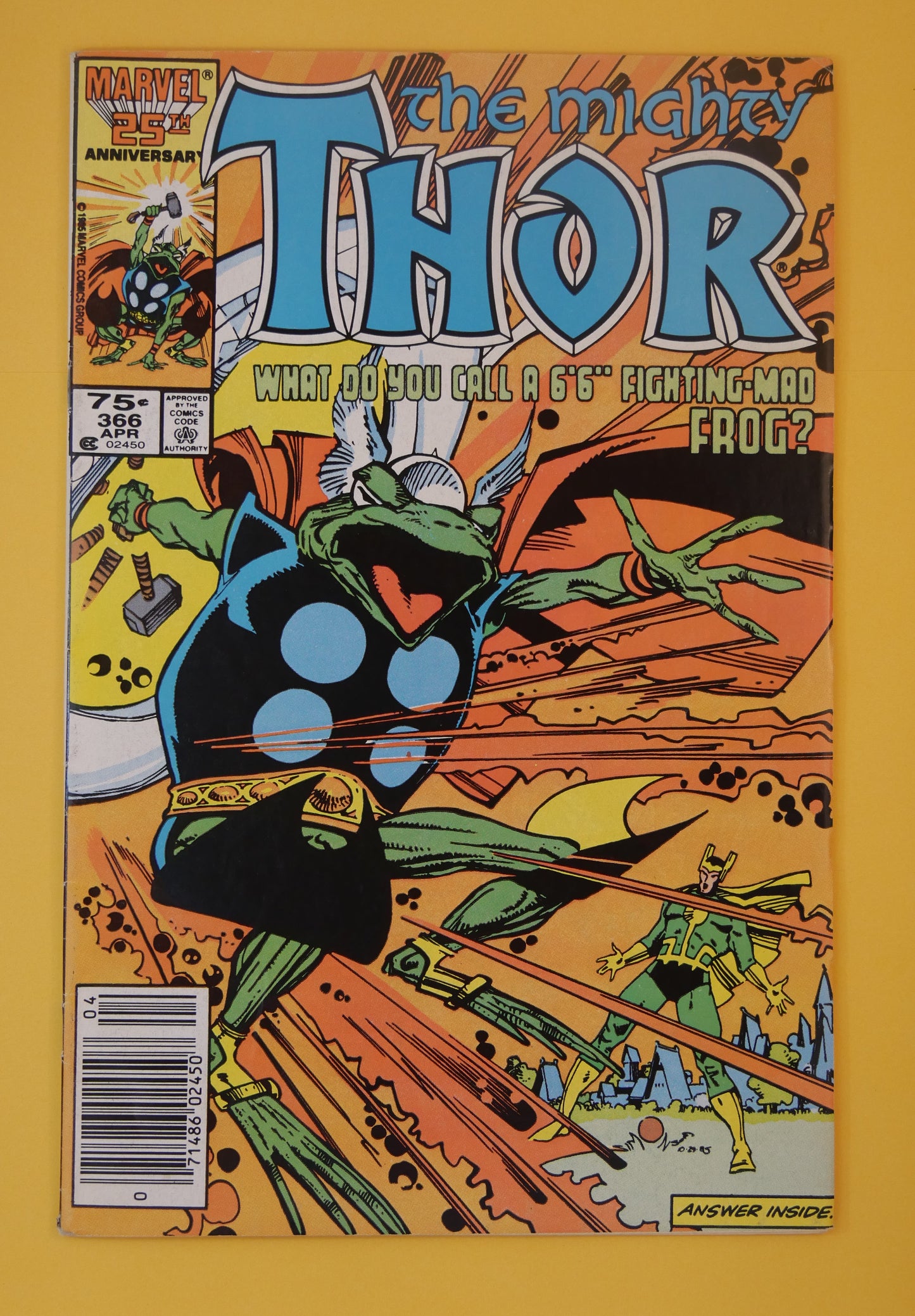 The Mighty Thor #366 (1986) Direct Edition – Thor as a frog (“Throg”) cover
