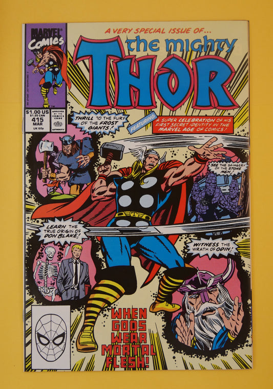 The Mighty Thor #415 (1990) Direct Edition – tribute issue with Thor, Odin, Frost Giants, and Don Blake
