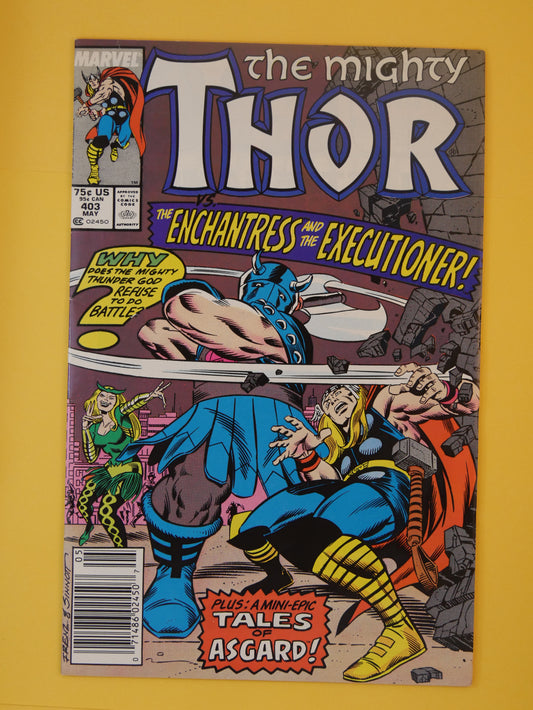 The Mighty Thor #403 (1989) Newsstand Edition – Enchantress and Executioner battle cover
