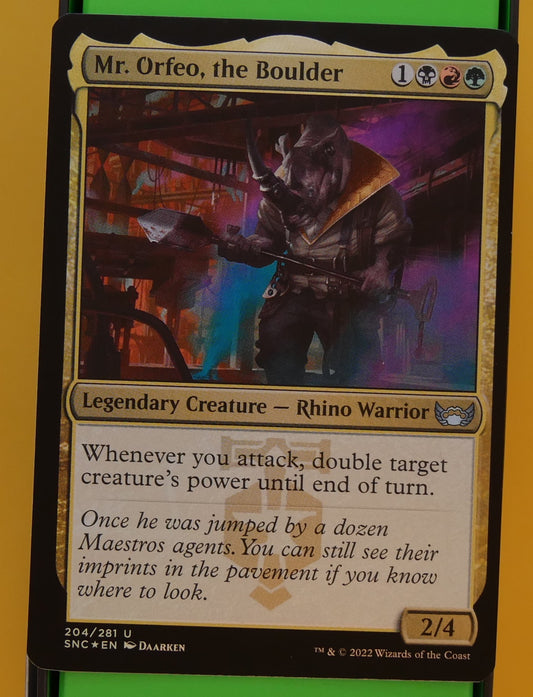Mr Orfeo the Boulder foil SNC 204 MTG legendary rhino warrior power doubling card