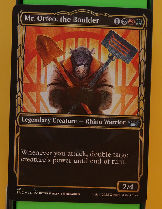 Mr Orfeo the Boulder foil showcase SNC 320 MTG legendary rhino warrior power doubling card