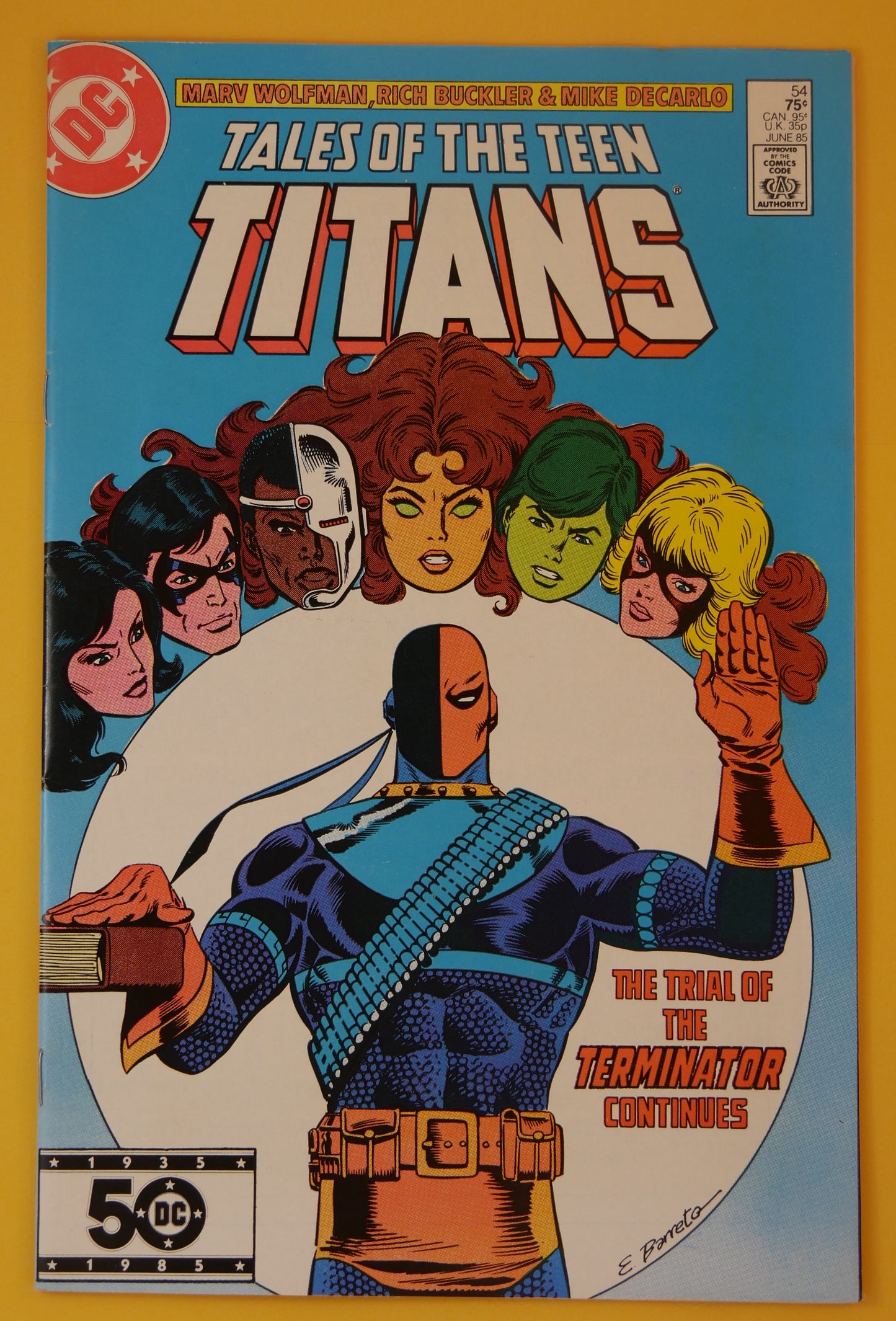 Tales of the Teen Titans #54 from DC Comics (1985). Written by Marv Wolfman and featuring Deathstroke in the Trial of the Terminator storyline. DM Vault Co.

Box 6