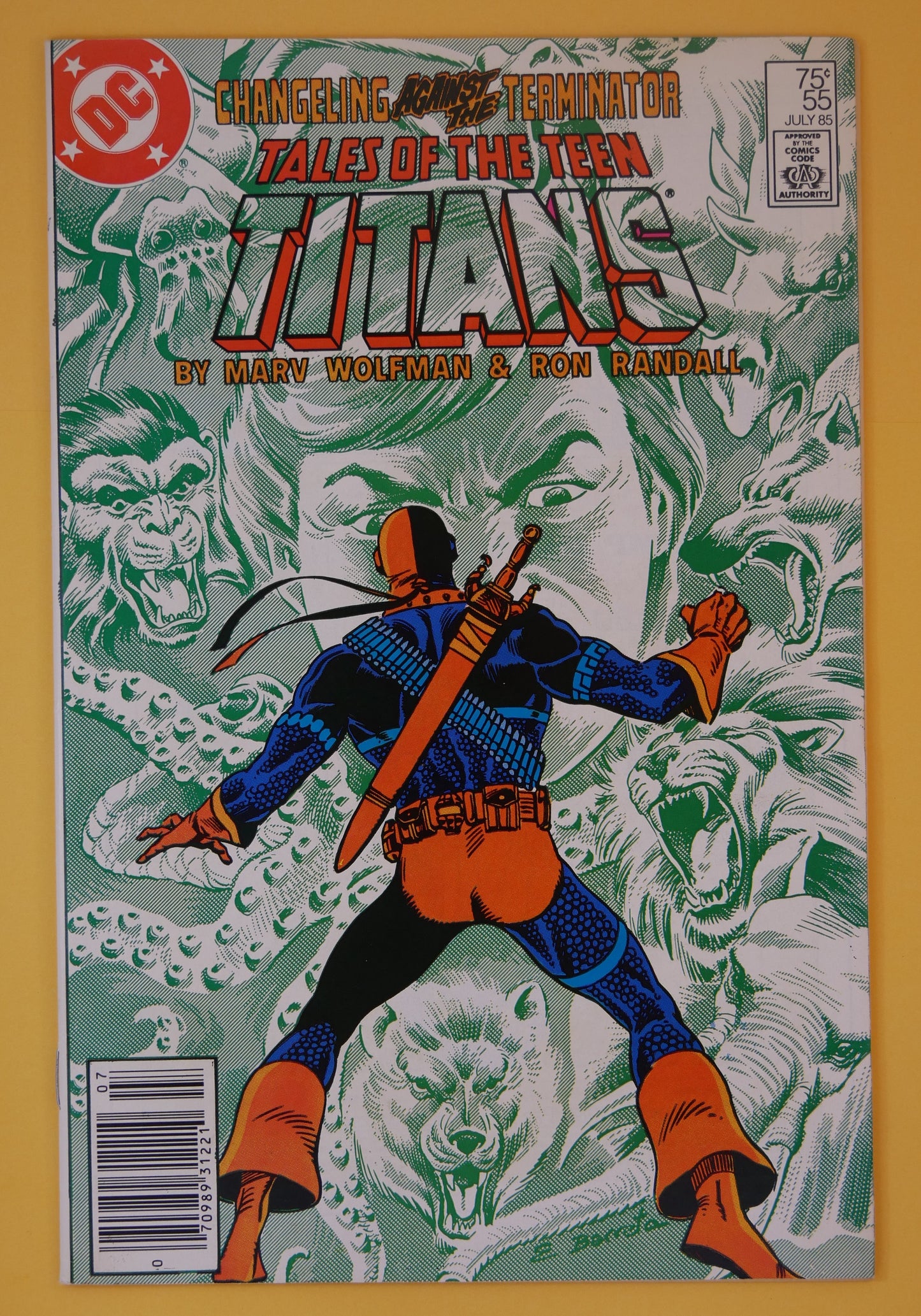 Tales of the Teen Titans #55 comic book cover with Deathstroke and Changeling (DC Comics 1985 Newsstand Edition)
