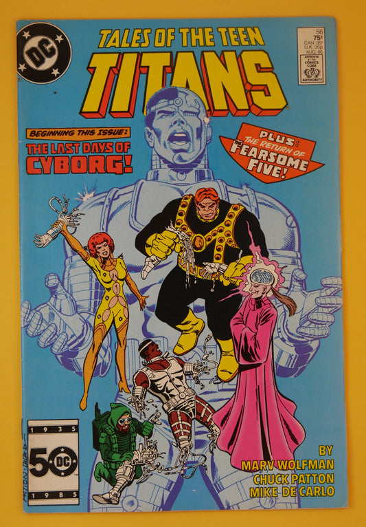 Tales of the Teen Titans #56 comic book cover with Cyborg and Fearsome Five (DC Comics 1985 Direct Edition)

