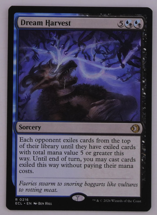 Dream Harvest MTG card from Lowryn: Eclipsed, ECL 0216, blue sorcery that steals and casts opponent spells, regular finish