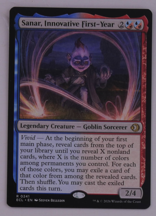 Sanar, Innovative First-Year MTG card from Lowryn: Eclipsed, ECL 0241, legendary Goblin Sorcerer Commander, regular finish