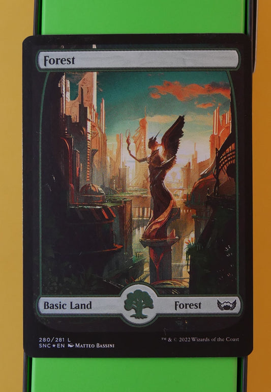 Foil art-deco full-art basic land 280 from Streets of New Capenna MTG
