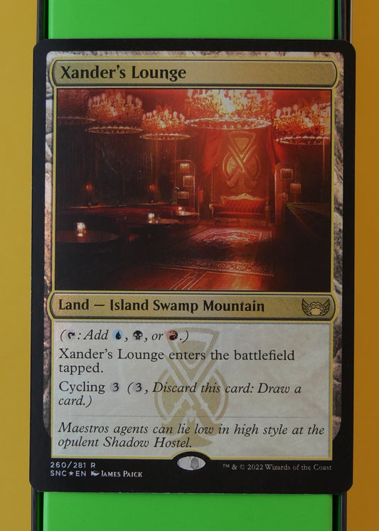 Foil Xander’s Lounge tri-land from Streets of New Capenna MTG

