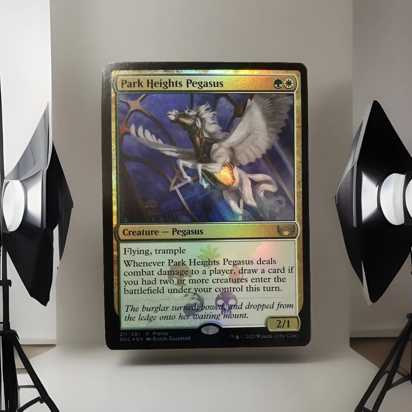 Park Heights Pegasus foil promo from Streets of New Capenna Magic the Gathering card