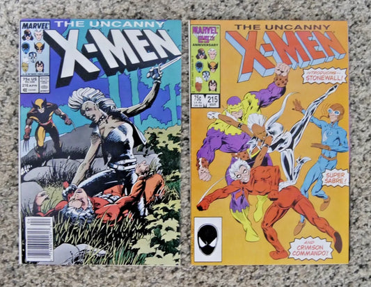 Uncanny X-Men two-book set featuring issues #215 Direct Edition and #216 Newsstand Edition from 1987.
