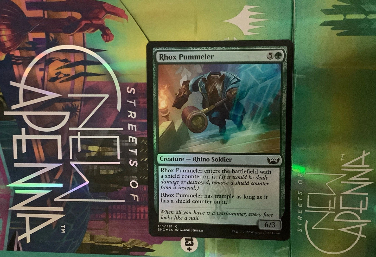 Rhox Pummeler foil SNC 155 MTG rhino soldier trample shield counter creature card