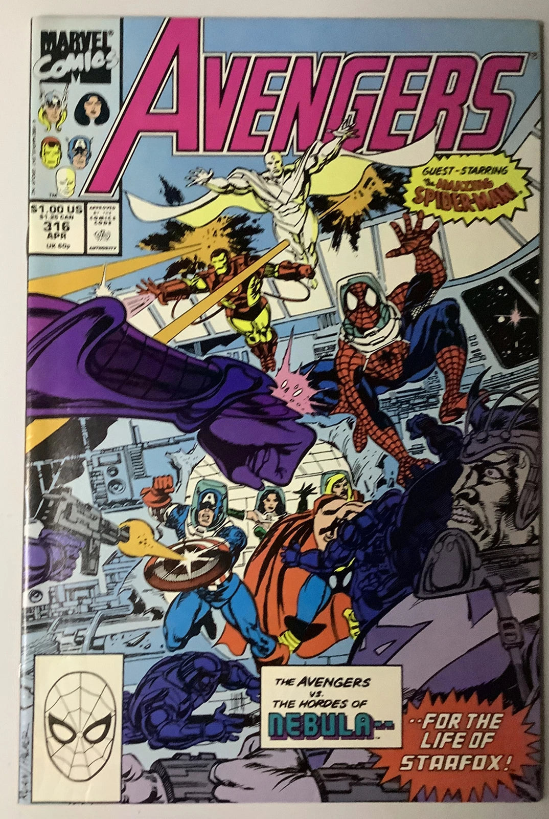 Avengers 316 Marvel Comics 1990 Spider-Man Nebula crossover cover art