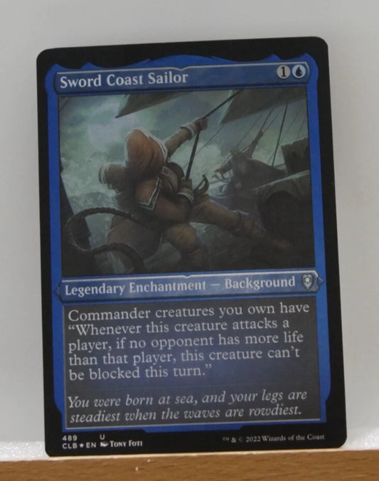 Sword Coast Sailor etched foil MTG card from Commander Legends Battle for Baldur's Gate featuring commander evasion and Voltron synergy. DM Vault Co.