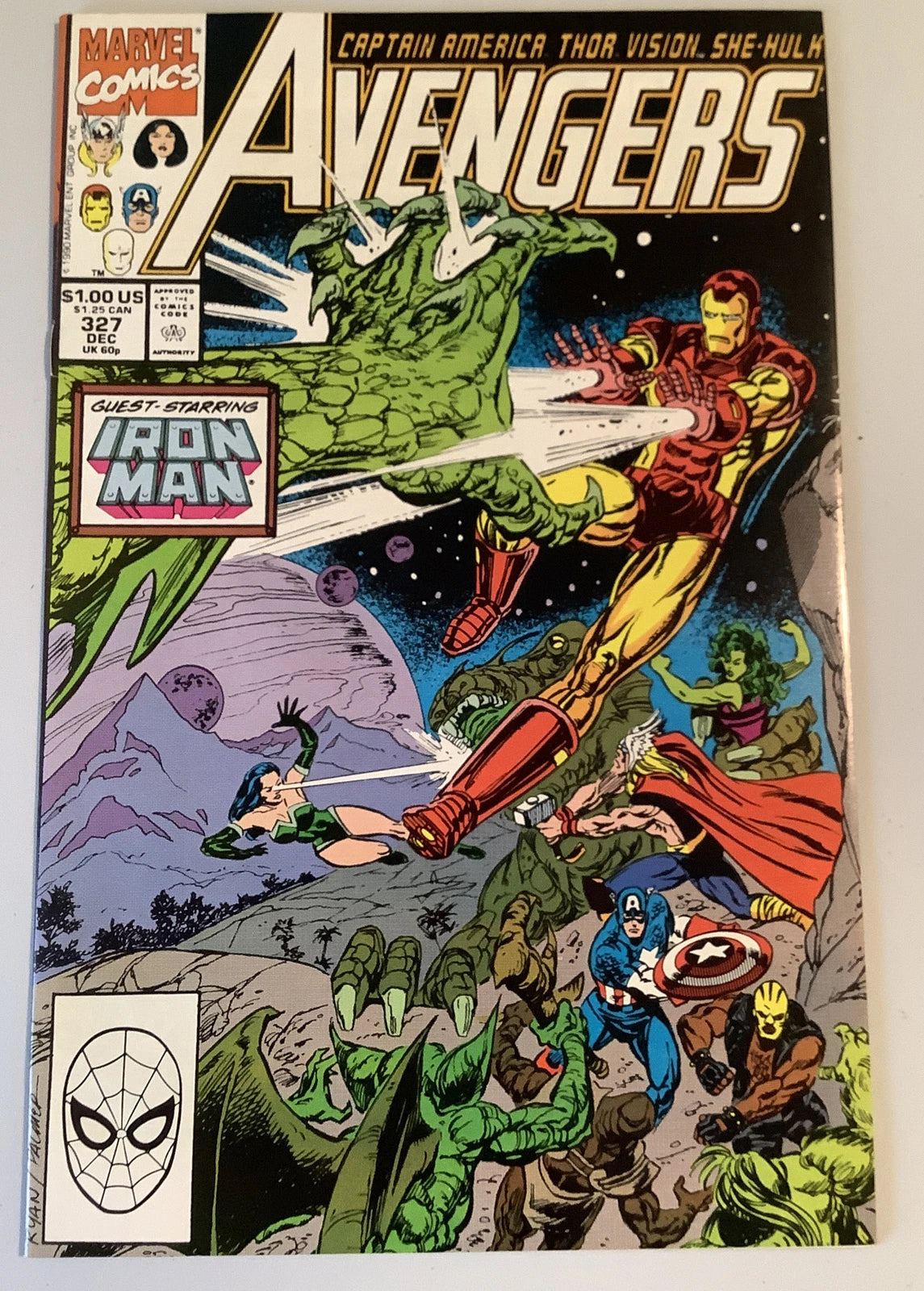 Avengers 327 Marvel Comics 1990 Iron Man Captain America team cover art
