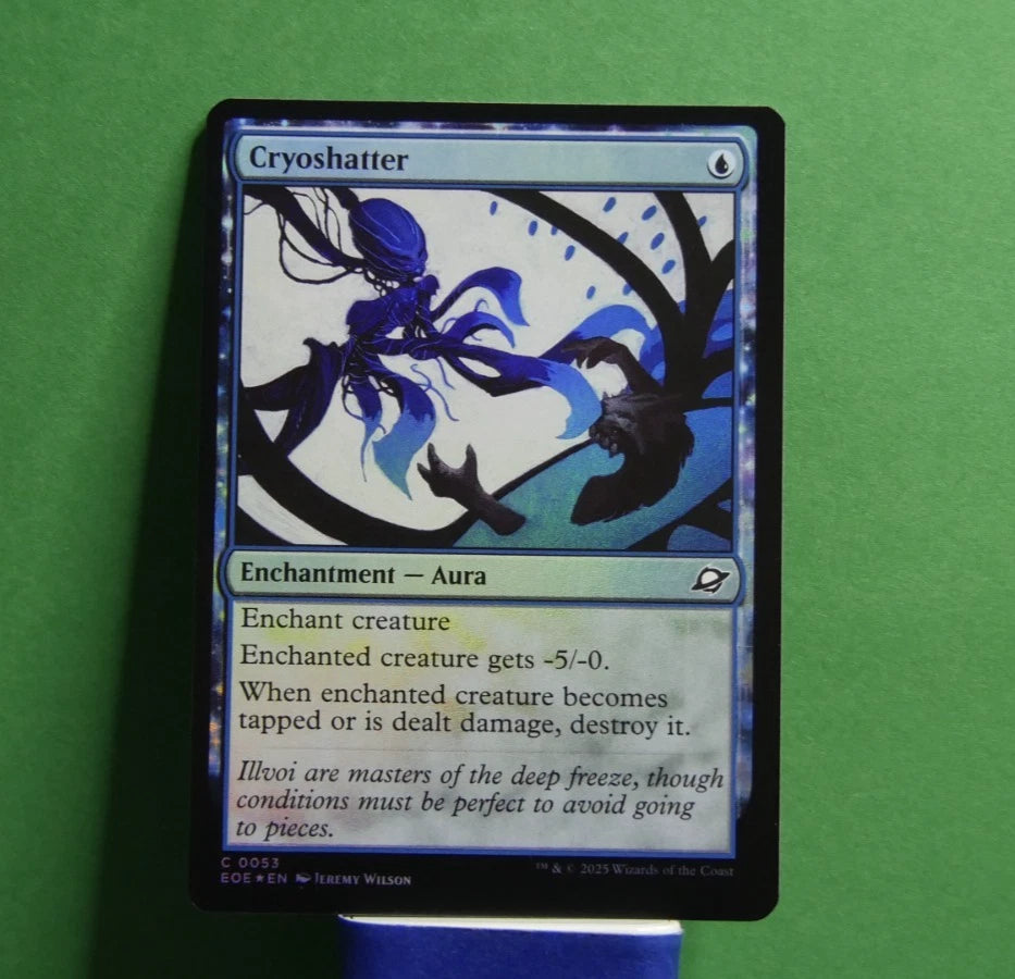 Cryoshatter foil enchantment card from Edge of Eternities MTG with blue abstract artwork