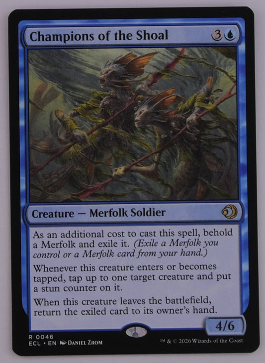 Champions of the Shoal MTG card from Lowryn: Eclipsed, ECL 0046, Merfolk Soldier with stun counter control, regular finish