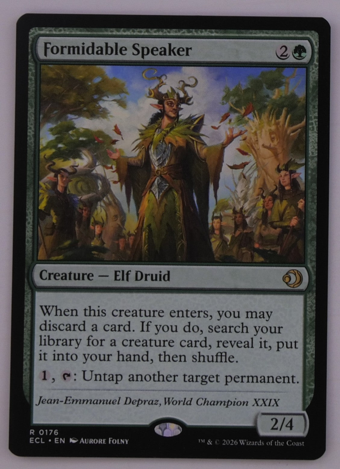 Formidable Speaker MTG Creature Elf Druid ECL 0176 regular finish card art DM Vault Co