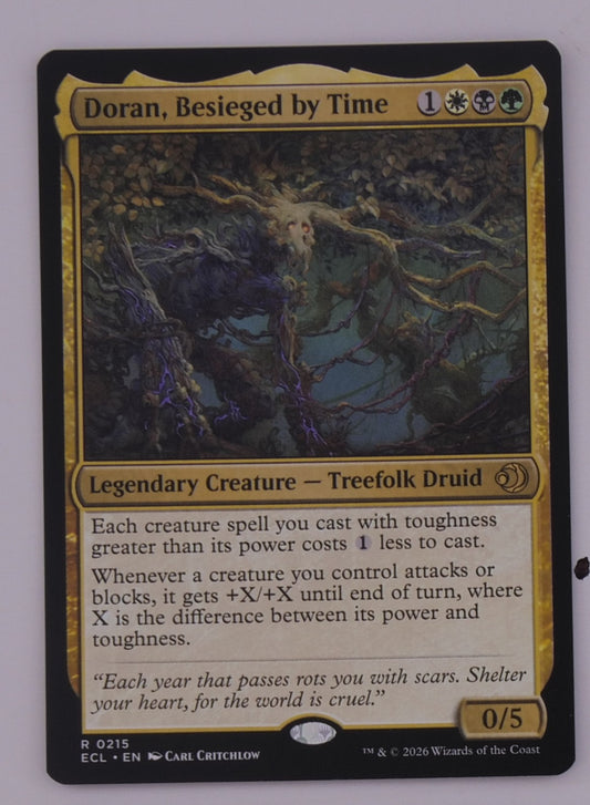 Doran, Besieged by Time MTG card from Lowryn: Eclipsed, ECL 0215, legendary Treefolk Druid Commander, toughness-matters strategy, regular finish